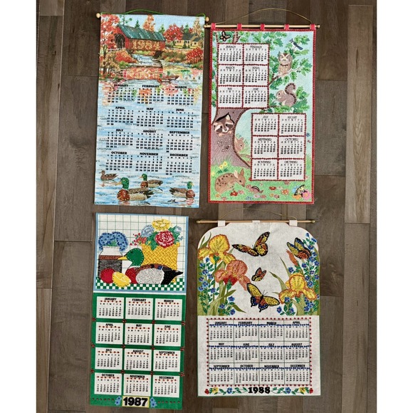 Other - Hanging Wall Calendars 1984-1988~ Lot of 4 ~ Sequined Felt ~ Butterfly/Duck